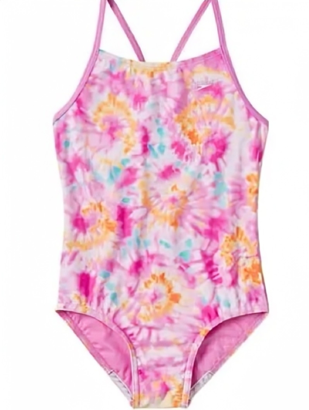 New Speedo Youth Girls 1-Piece Swimsuit Size S 7/8 Pink Tie Dye Silicone Gripper